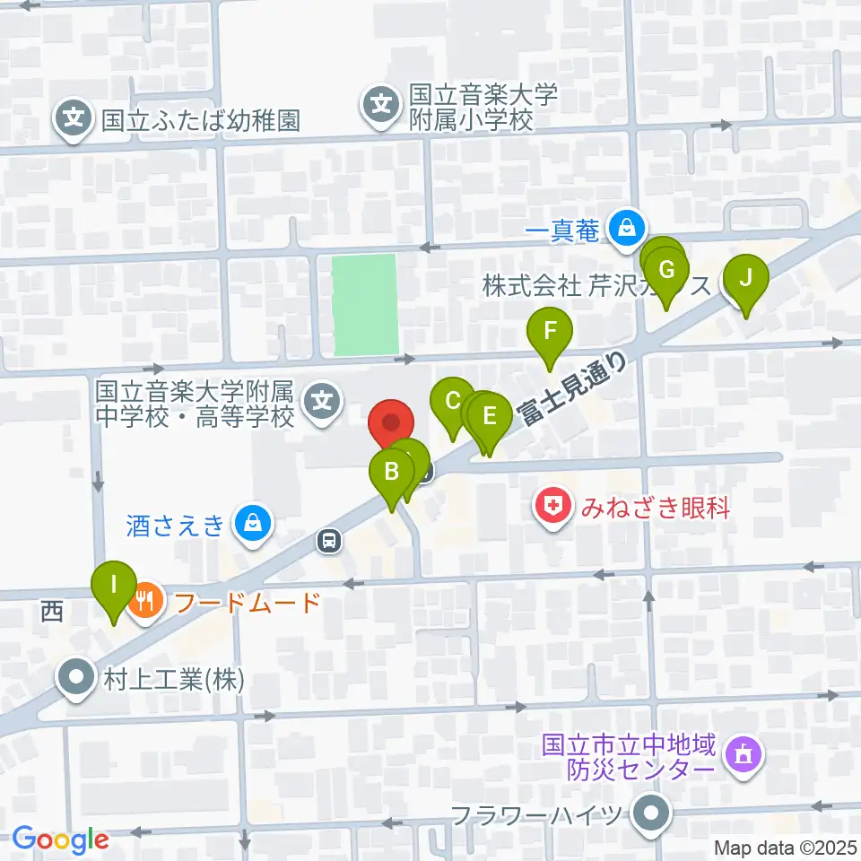 国立音楽大学附属高等学校音楽科周辺のファミレス・ファーストフード一覧地図