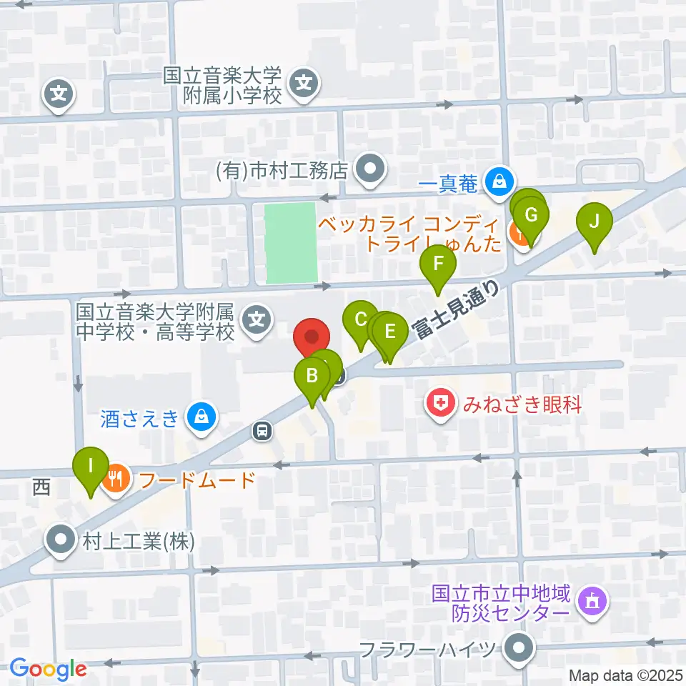 国立音楽大学附属高等学校音楽科周辺のファミレス・ファーストフード一覧地図