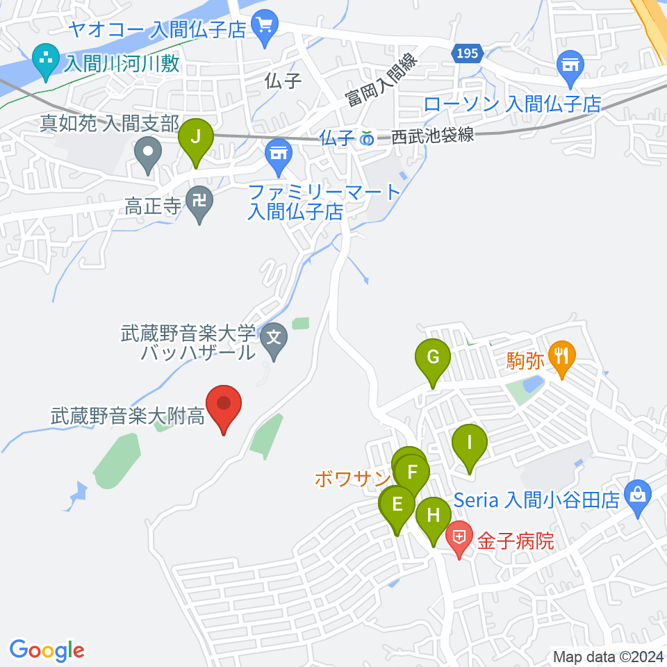 武蔵野音楽大学付属高校音楽科周辺のファミレス・ファーストフード一覧地図
