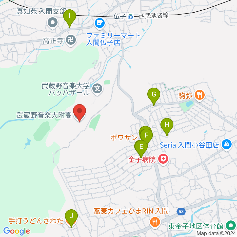 武蔵野音楽大学付属高校音楽科周辺のファミレス・ファーストフード一覧地図