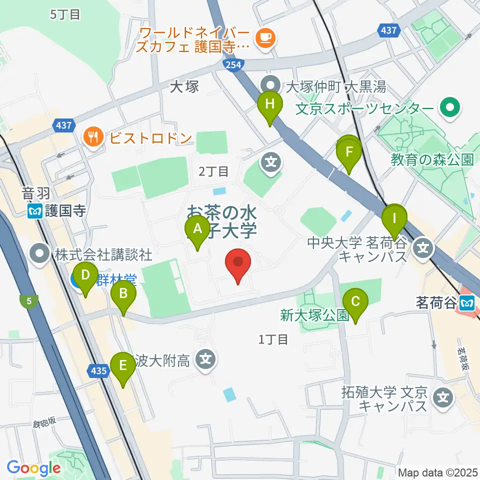 お茶の水女子大学・音楽表現コース周辺のファミレス・ファーストフード一覧地図