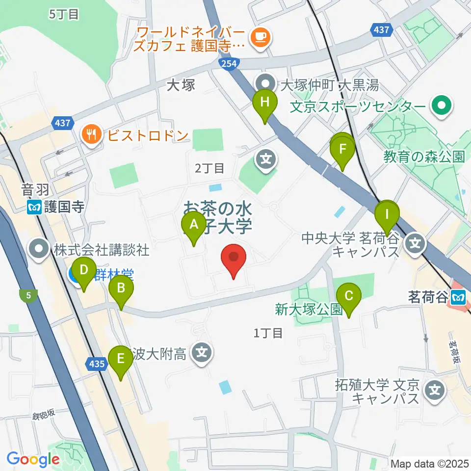 お茶の水女子大学・音楽表現コース周辺のファミレス・ファーストフード一覧地図