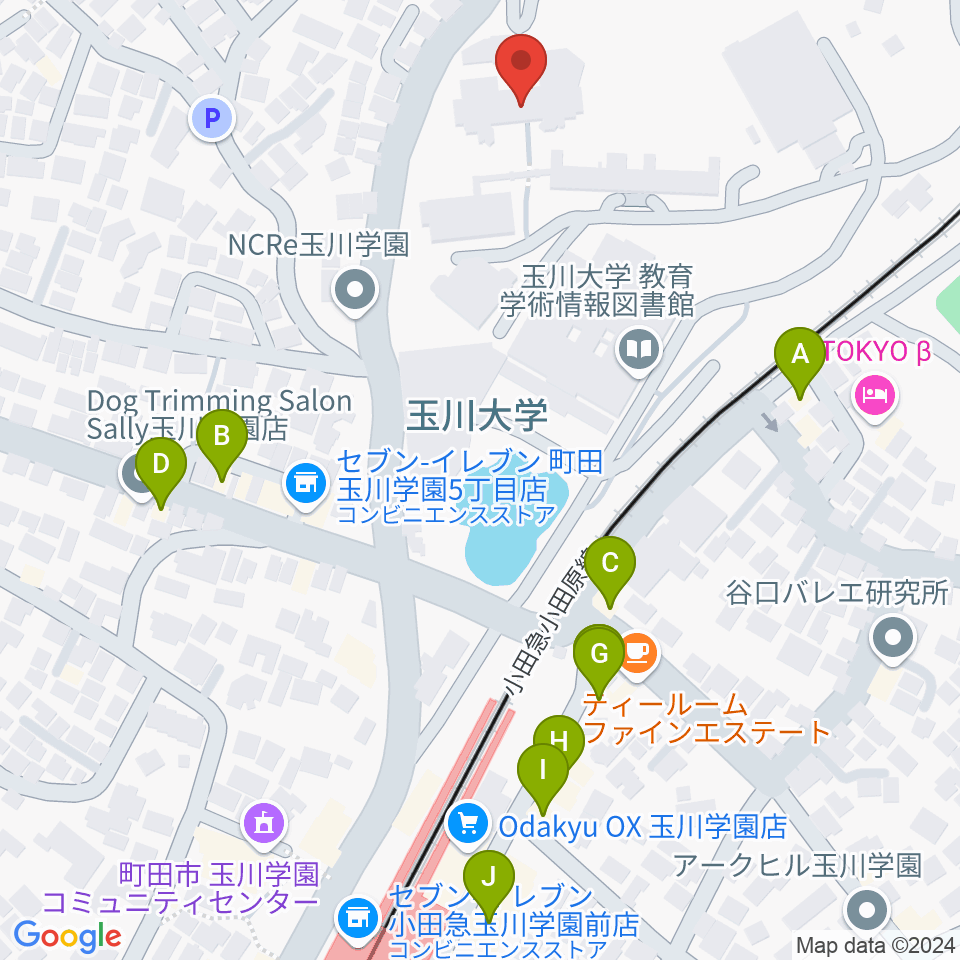 玉川大学芸術学部周辺のファミレス・ファーストフード一覧地図