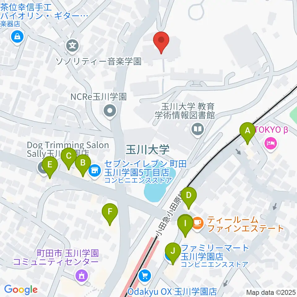 玉川大学芸術学部周辺のファミレス・ファーストフード一覧地図