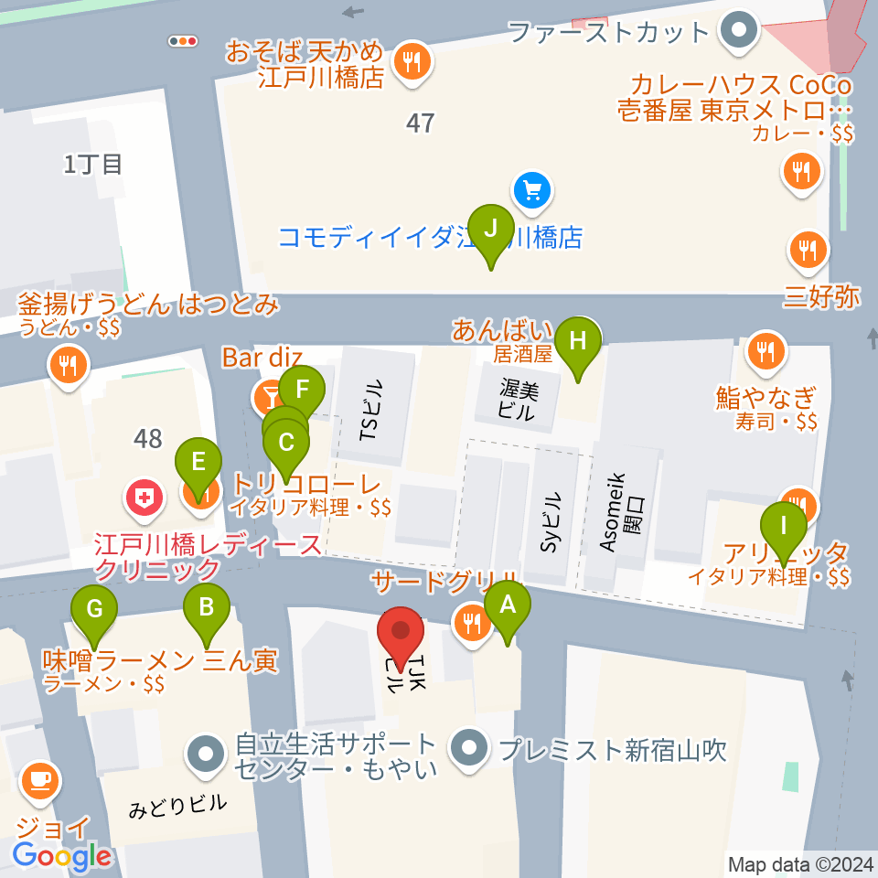 TJK音楽教室周辺のファミレス・ファーストフード一覧地図