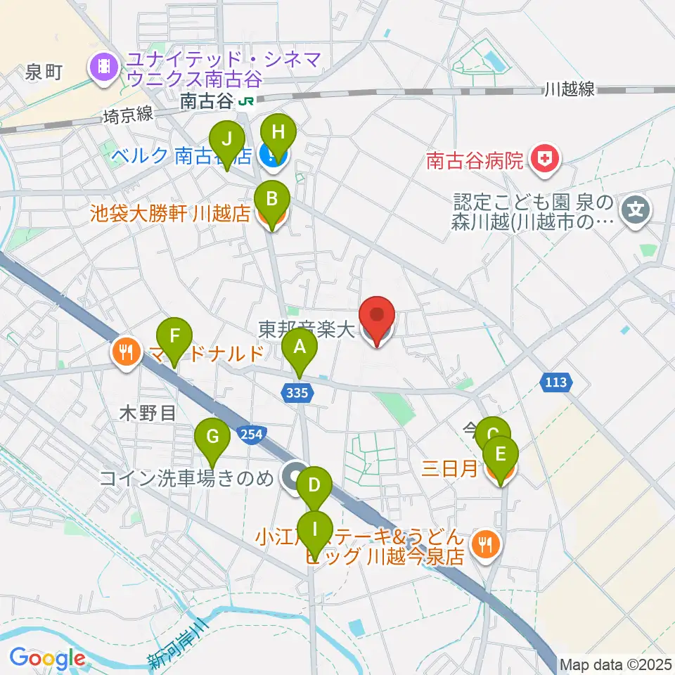 東邦音楽大学周辺のファミレス・ファーストフード一覧地図