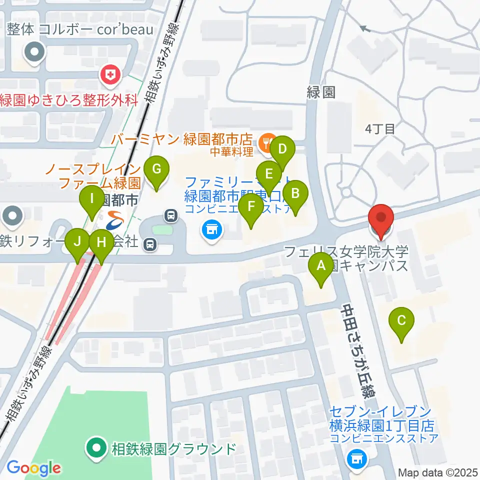 フェリス女学院大学 音楽・身体表現専攻周辺のファミレス・ファーストフード一覧地図