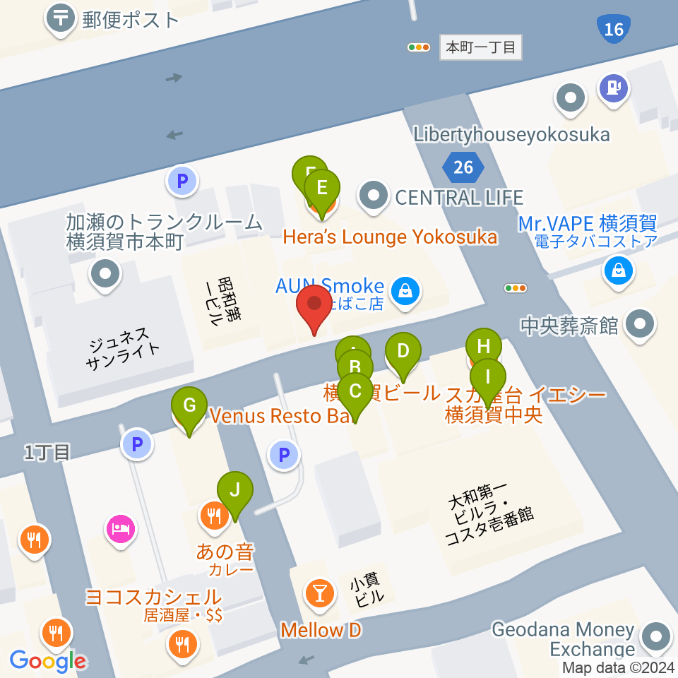 山口楽器店周辺のファミレス・ファーストフード一覧地図