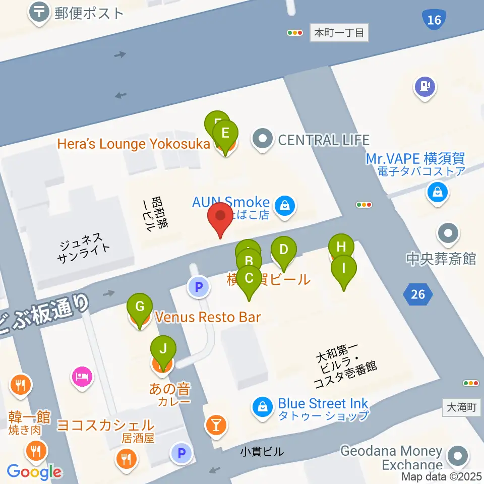 山口楽器店周辺のファミレス・ファーストフード一覧地図
