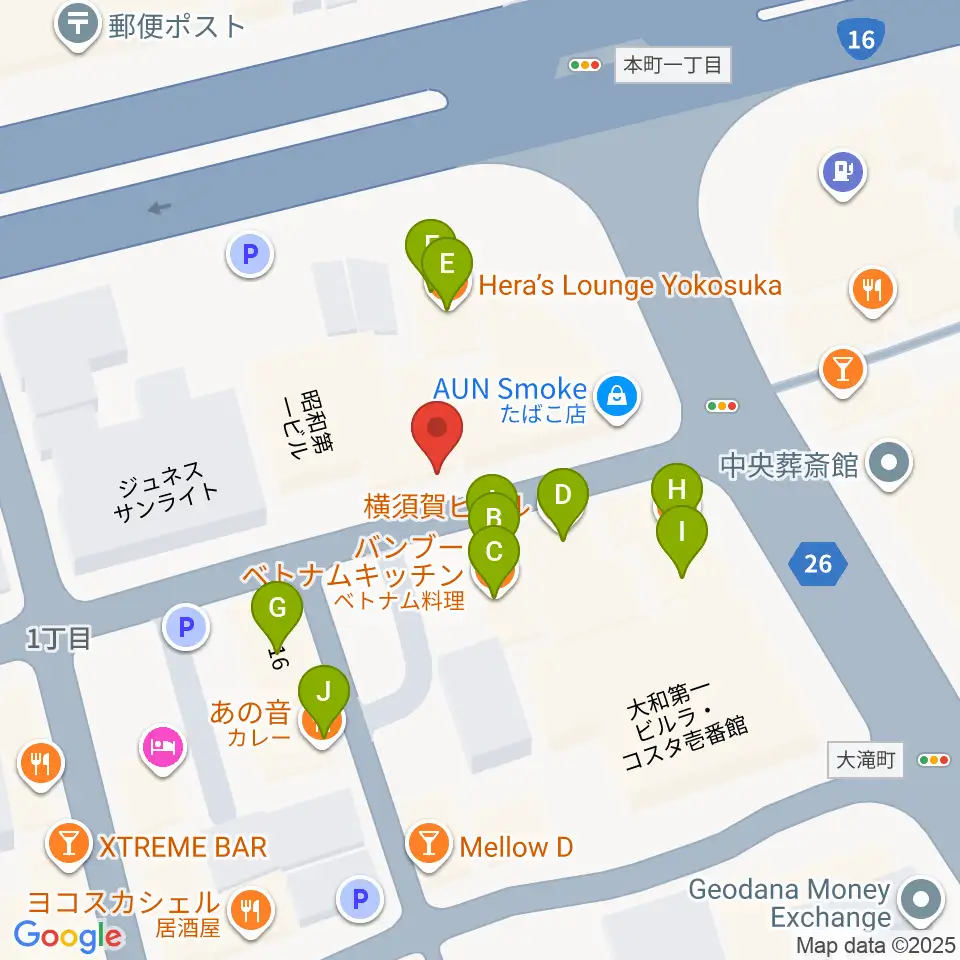 山口楽器店周辺のファミレス・ファーストフード一覧地図
