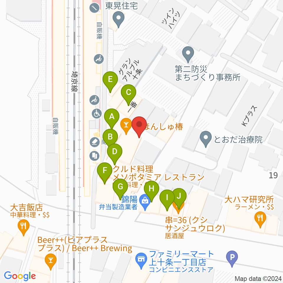 中国屋楽器店周辺のファミレス・ファーストフード一覧地図