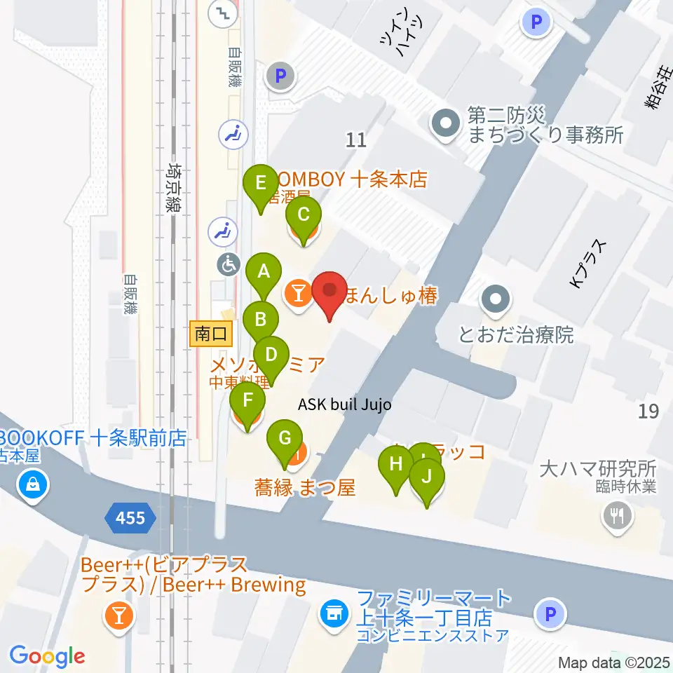 中国屋楽器店周辺のファミレス・ファーストフード一覧地図