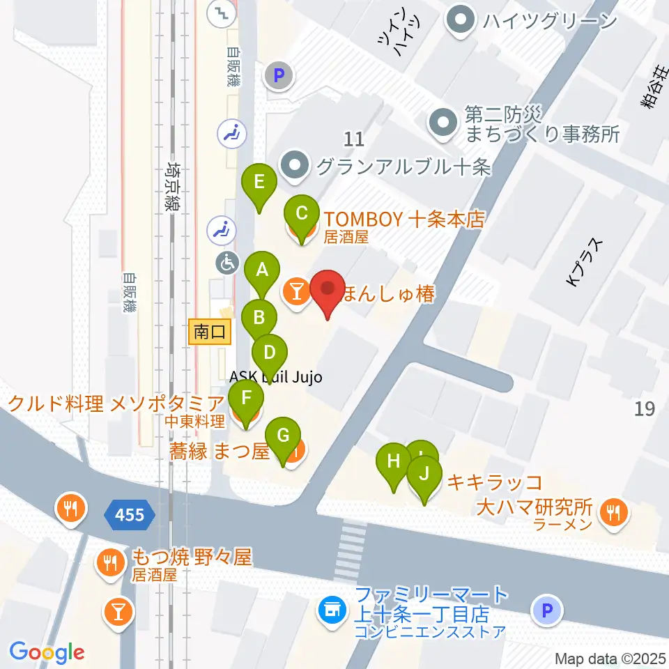 中国屋楽器店周辺のファミレス・ファーストフード一覧地図