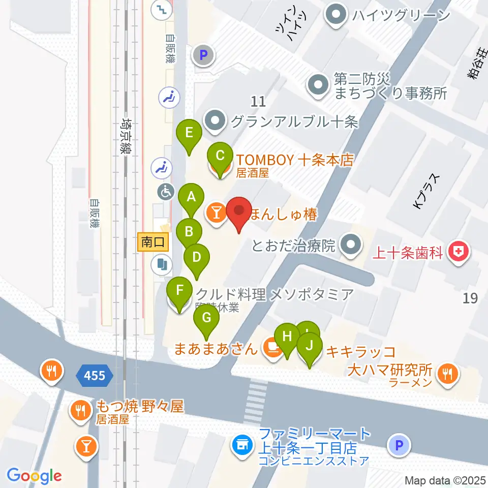 中国屋楽器店周辺のファミレス・ファーストフード一覧地図