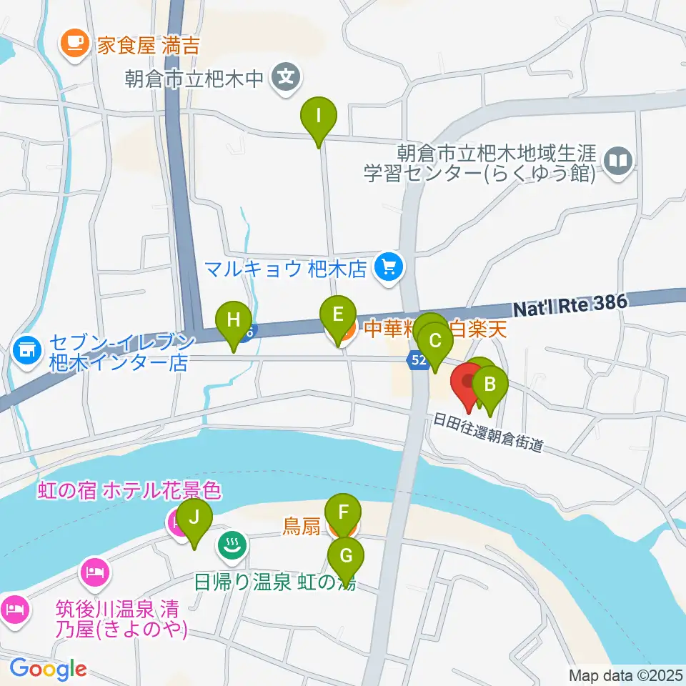 沢田楽器 杷木本店周辺のファミレス・ファーストフード一覧地図