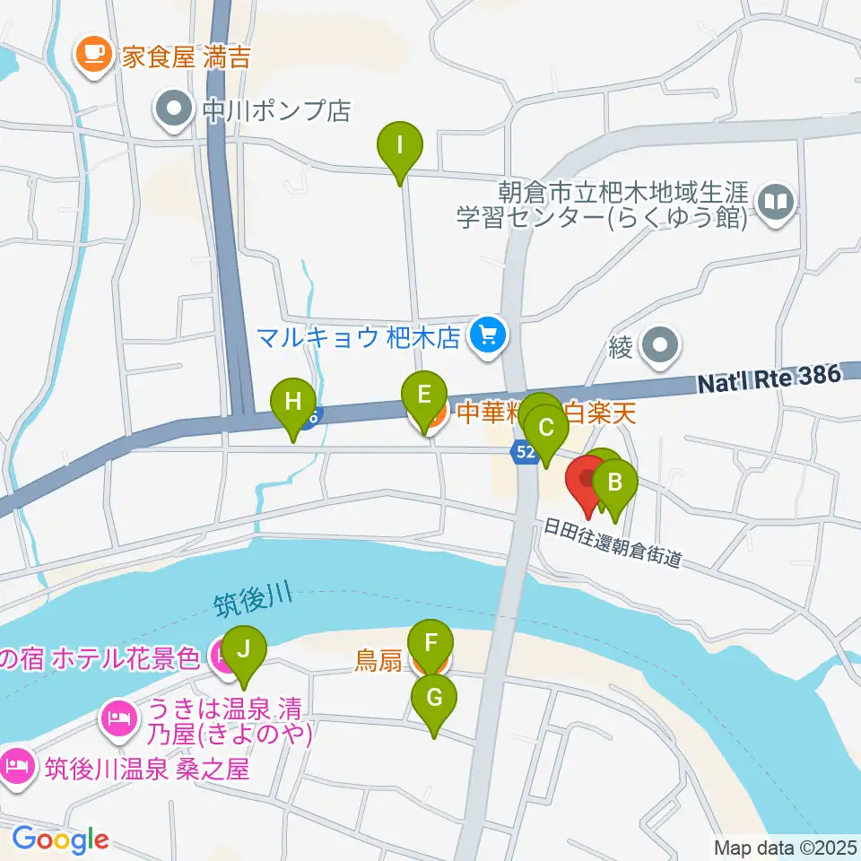 沢田楽器 杷木本店周辺のファミレス・ファーストフード一覧地図