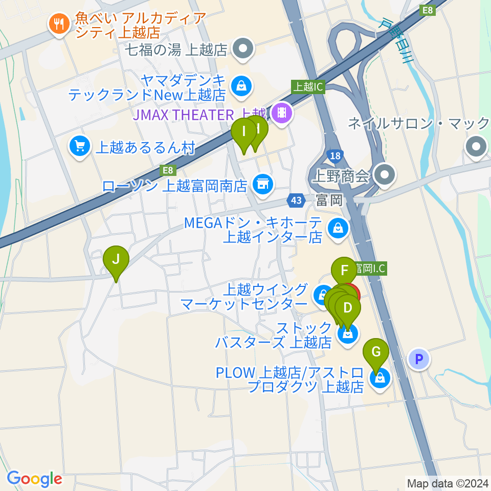 二葉楽器周辺のファミレス・ファーストフード一覧地図