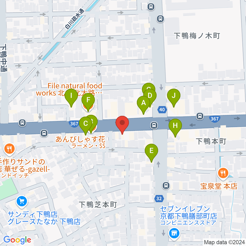 京都 月光堂楽器店周辺のファミレス・ファーストフード一覧地図