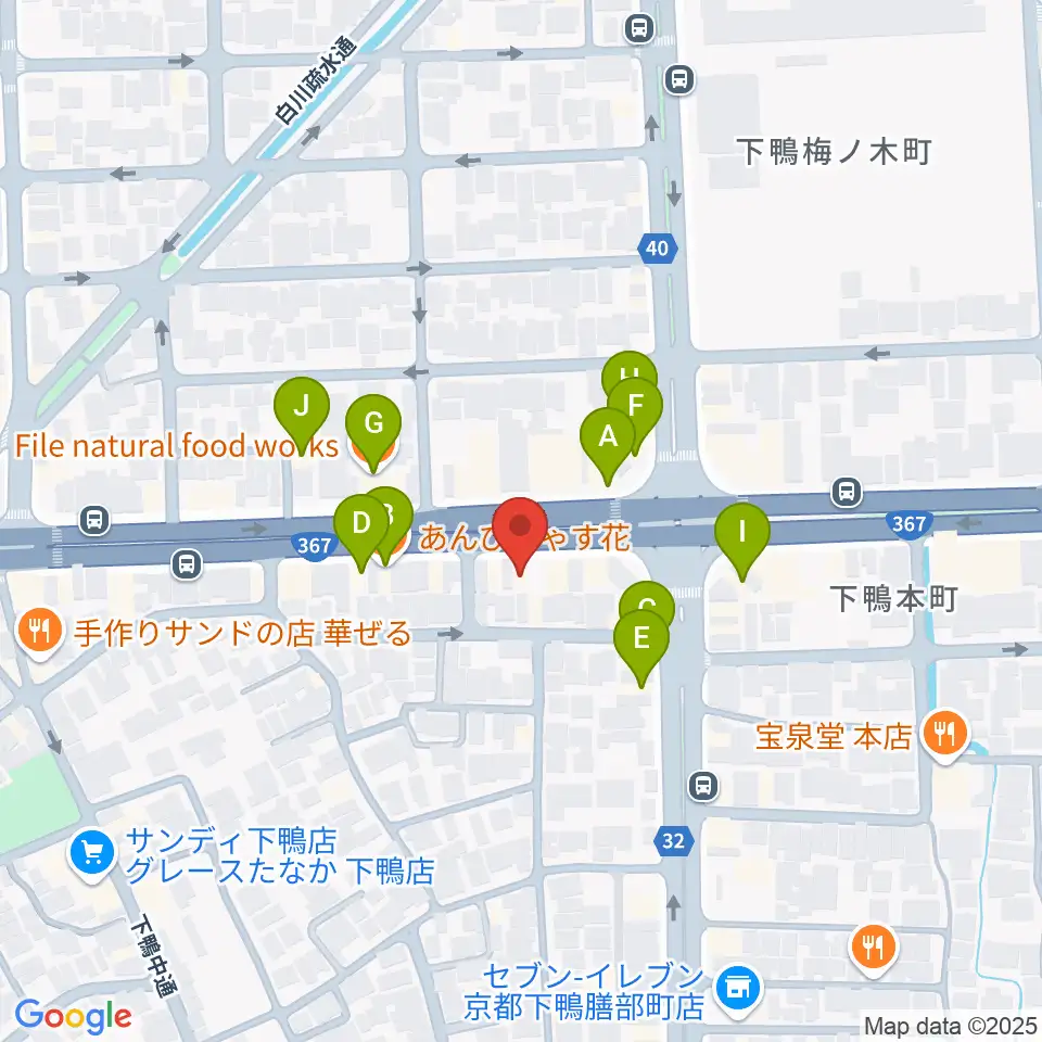 京都 月光堂楽器店周辺のファミレス・ファーストフード一覧地図