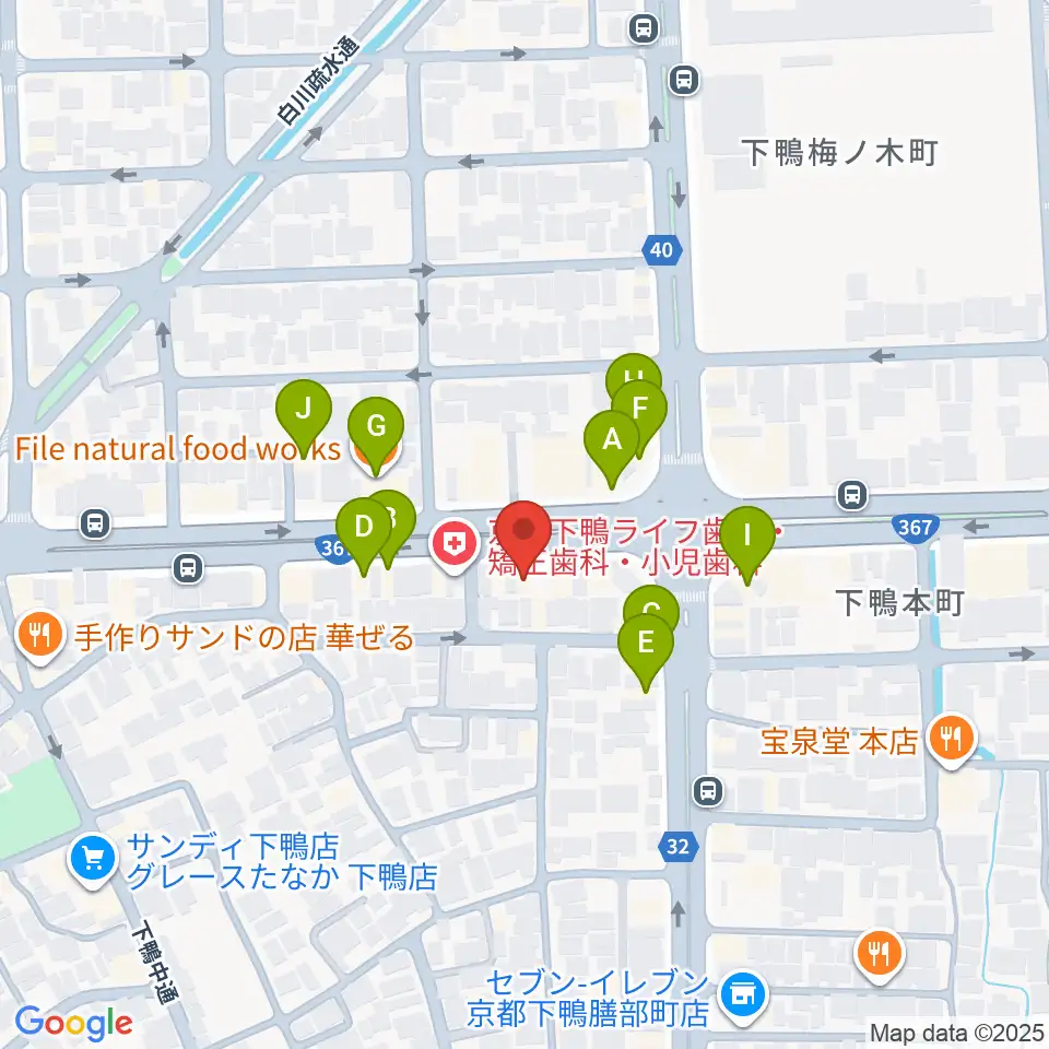 京都 月光堂楽器店周辺のファミレス・ファーストフード一覧地図