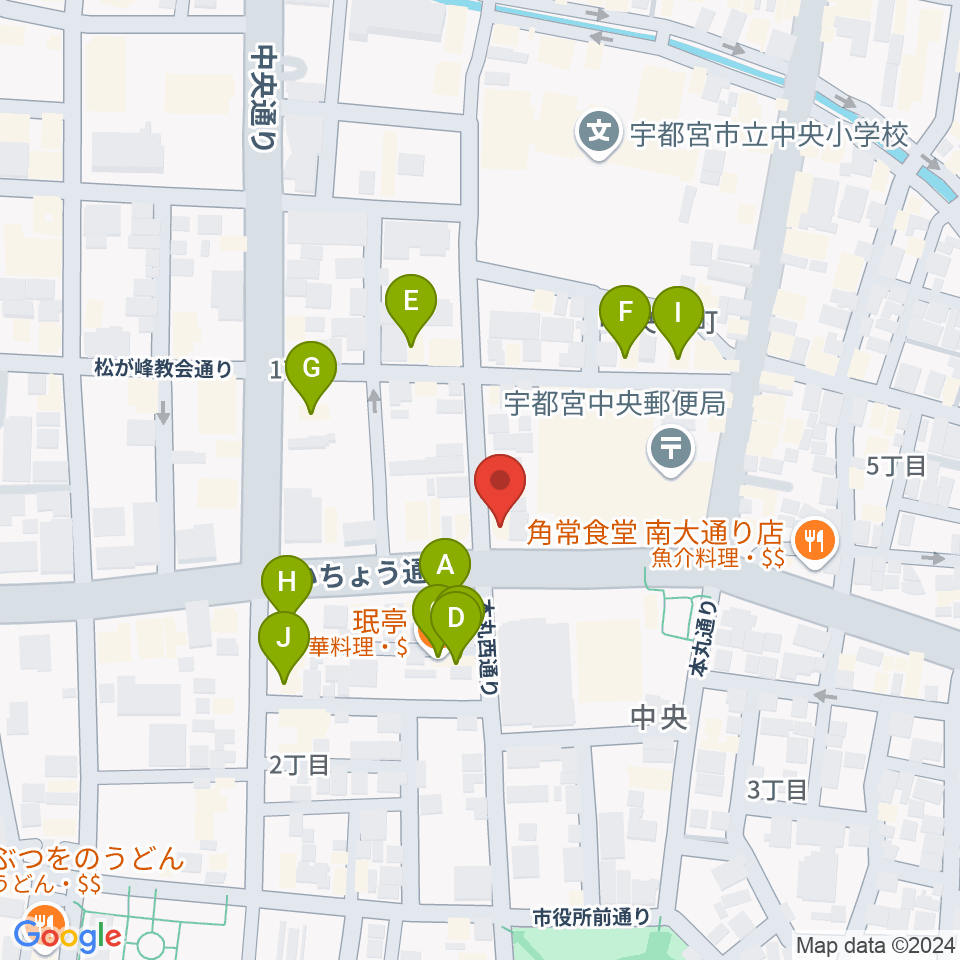 宇都宮ライナス周辺のファミレス・ファーストフード一覧地図