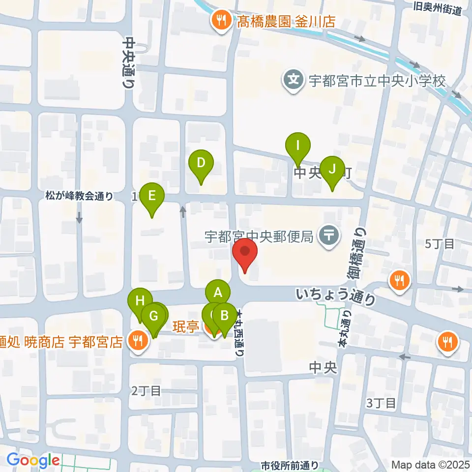 宇都宮ライナス周辺のファミレス・ファーストフード一覧地図
