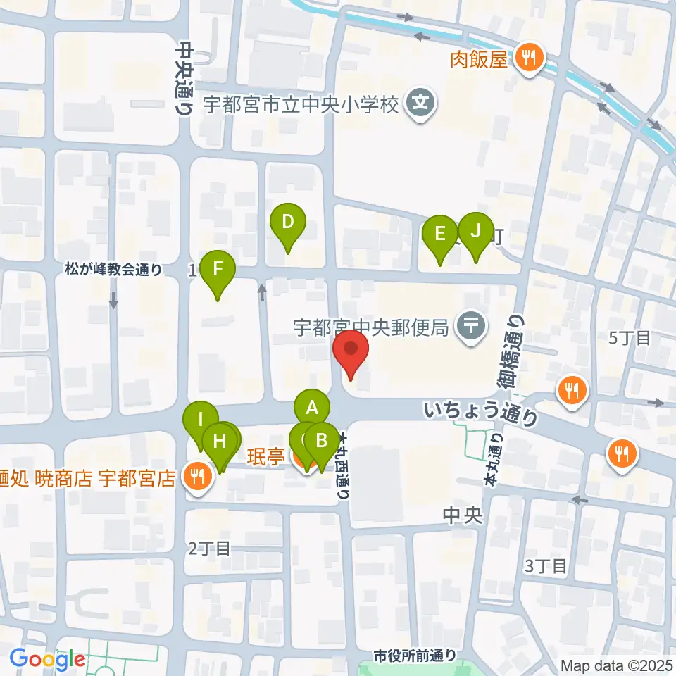 宇都宮ライナス周辺のファミレス・ファーストフード一覧地図