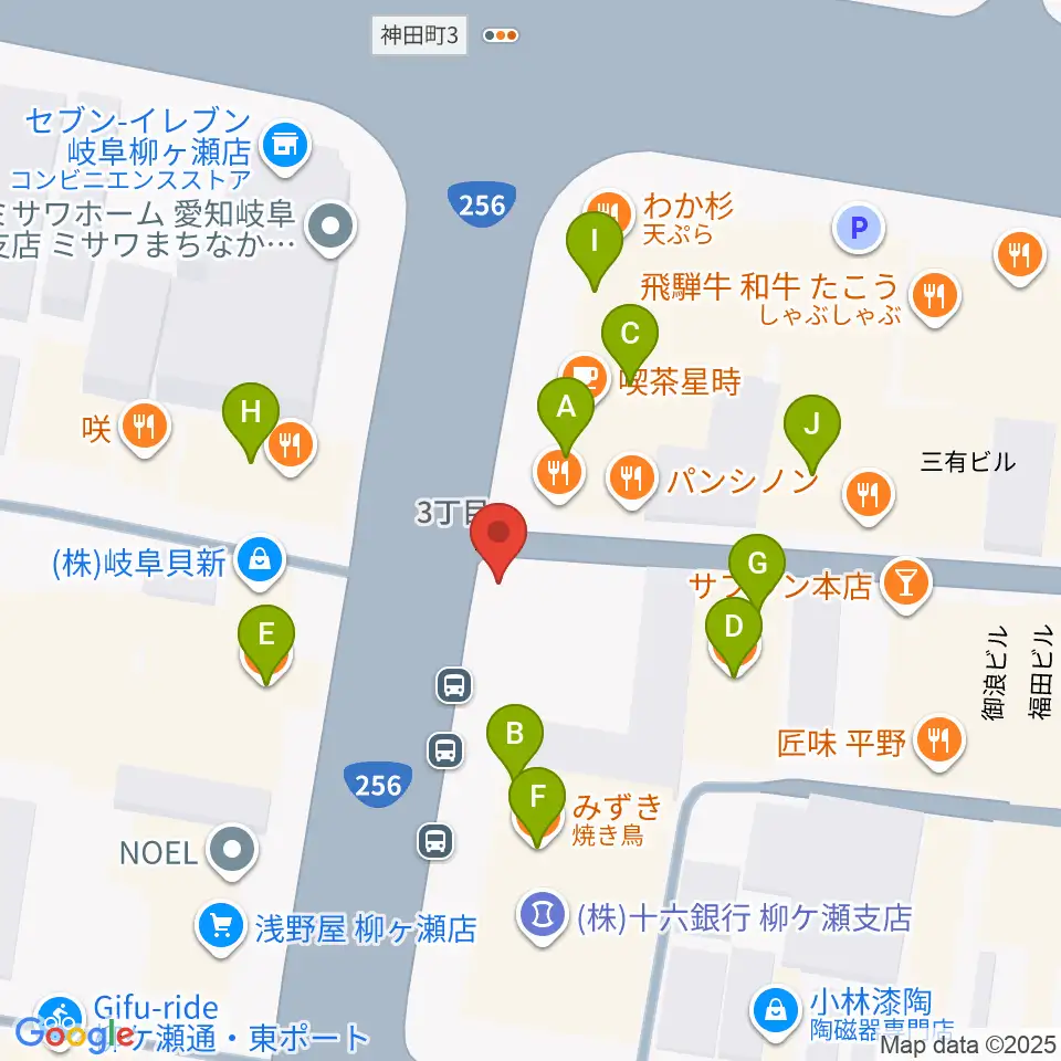 オワリヤ楽器周辺のファミレス・ファーストフード一覧地図