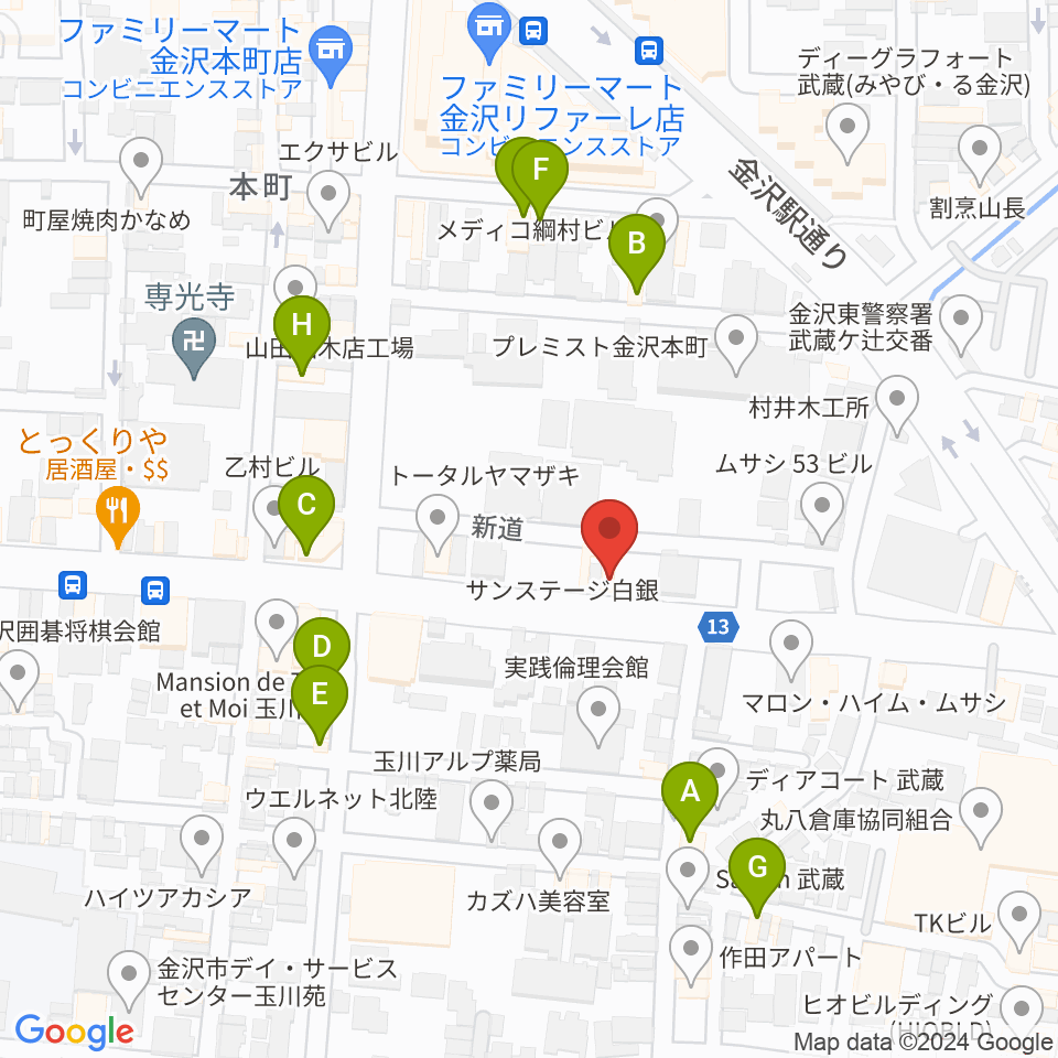 関屋楽器店周辺のファミレス・ファーストフード一覧地図