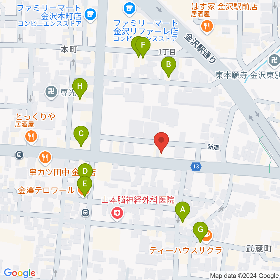 関屋楽器店周辺のファミレス・ファーストフード一覧地図