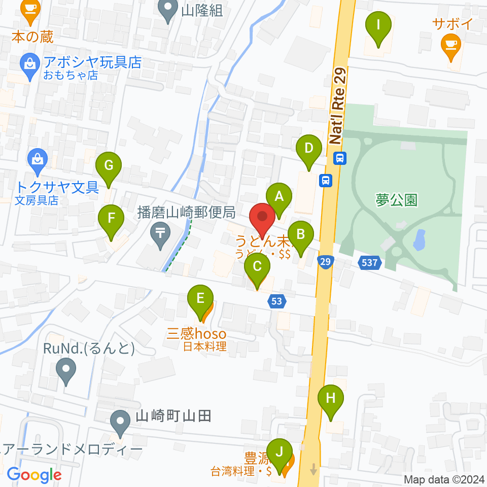 テレマン楽器 周辺のファミレス・ファーストフード一覧地図