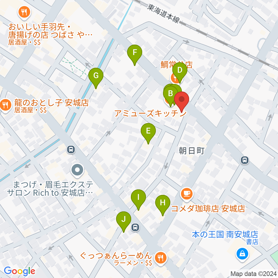 ツルタ楽器周辺のファミレス・ファーストフード一覧地図