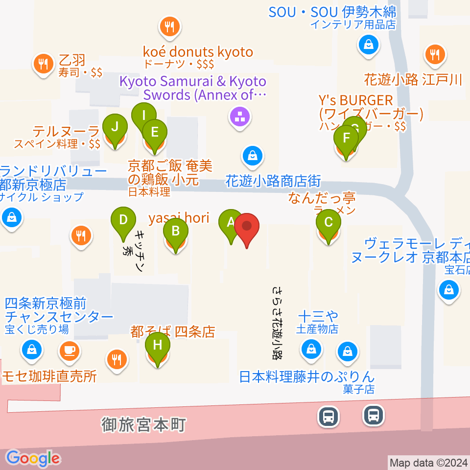 穴沢楽器店周辺のファミレス・ファーストフード一覧地図