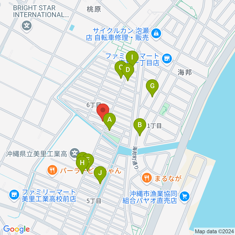 新崎太鼓三味線店周辺のファミレス・ファーストフード一覧地図