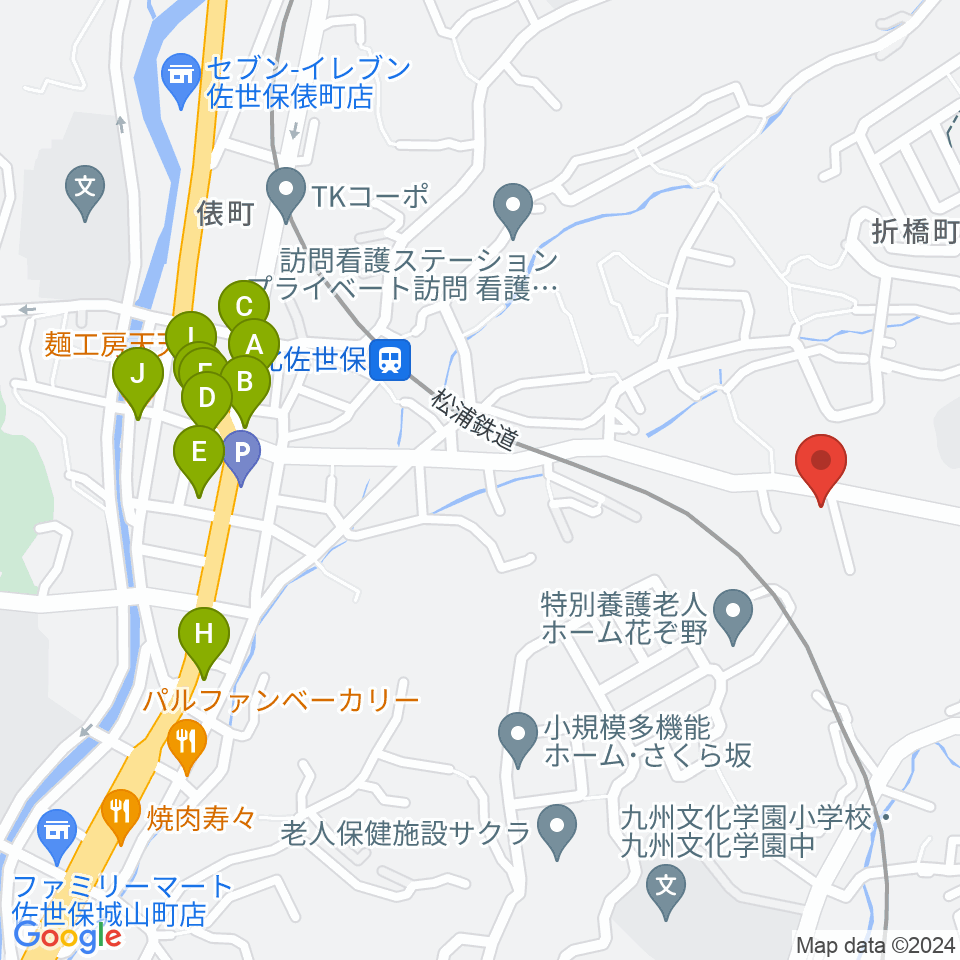 アルス楽器 佐世保店周辺のファミレス・ファーストフード一覧地図