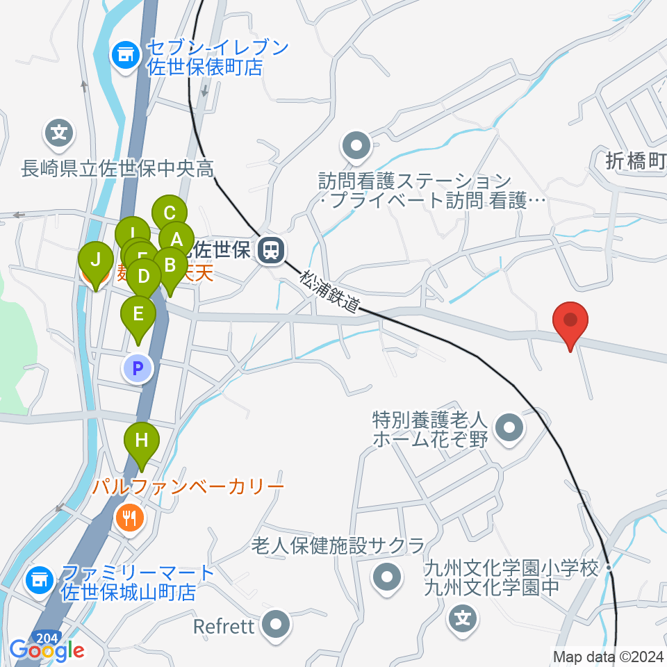 アルス楽器 佐世保店周辺のファミレス・ファーストフード一覧地図