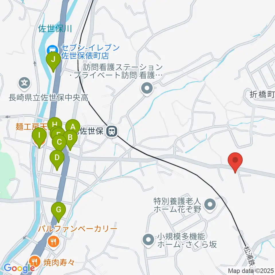 アルス楽器 佐世保店周辺のファミレス・ファーストフード一覧地図