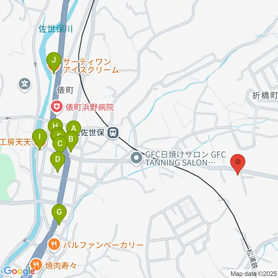 アルス楽器 佐世保店周辺のファミレス・ファーストフード一覧地図