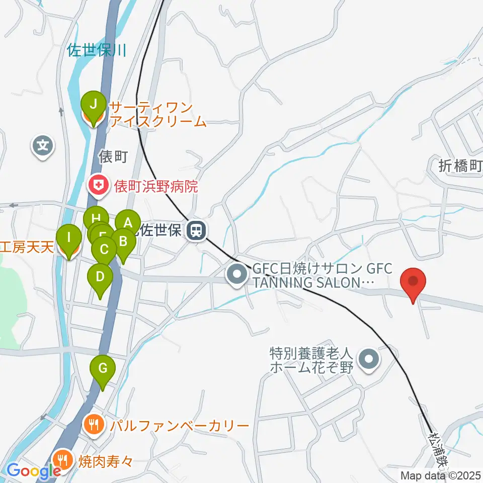 アルス楽器 佐世保店周辺のファミレス・ファーストフード一覧地図