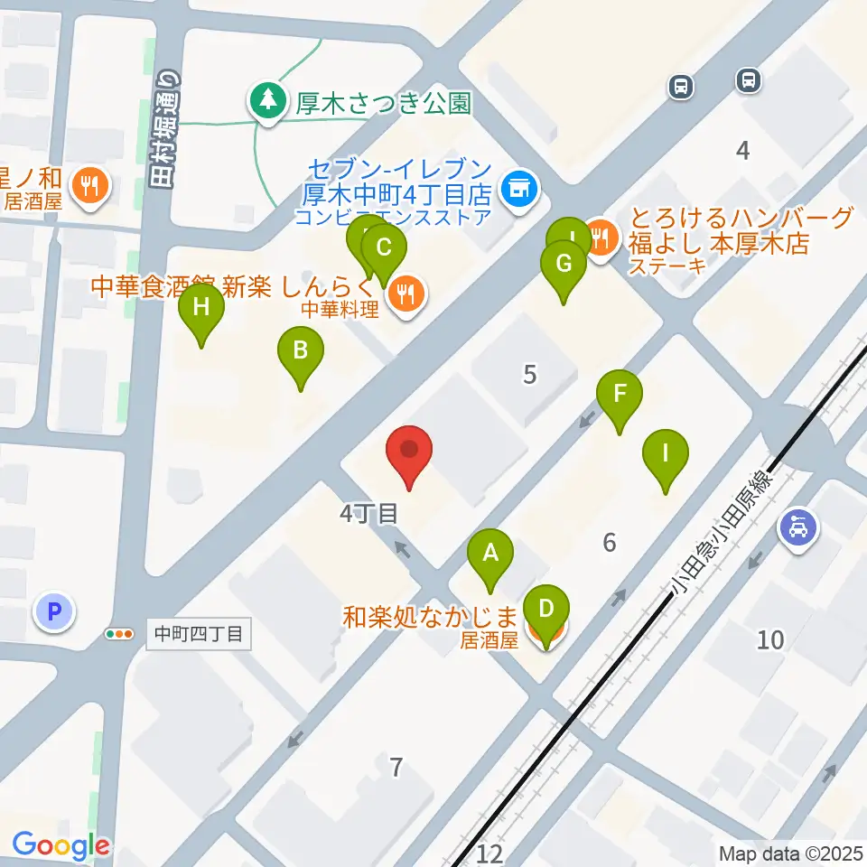 厚木楽器 本厚木店周辺のファミレス・ファーストフード一覧地図