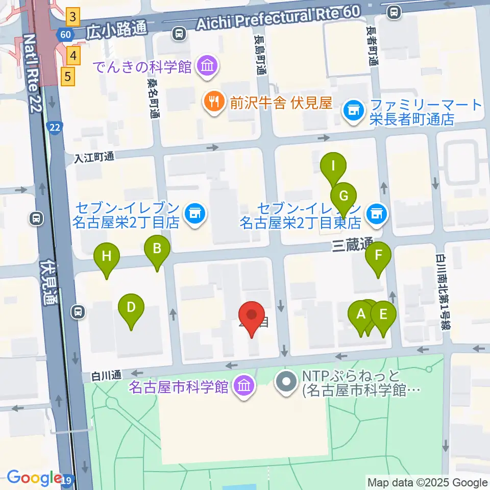 シャコンヌ名古屋店周辺のファミレス・ファーストフード一覧地図