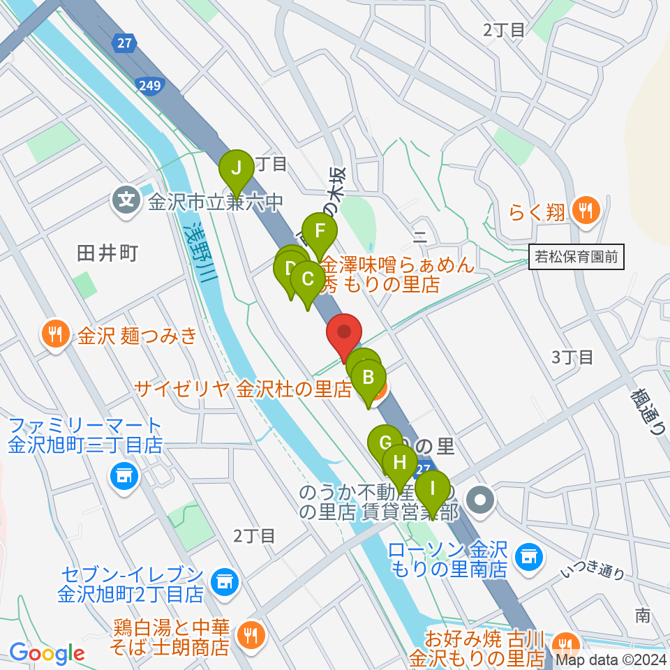 シャコンヌ金沢店周辺のファミレス・ファーストフード一覧地図