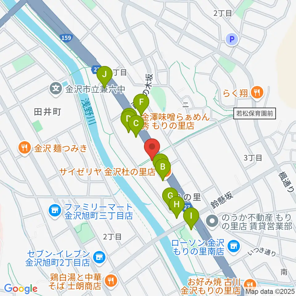 シャコンヌ金沢店周辺のファミレス・ファーストフード一覧地図