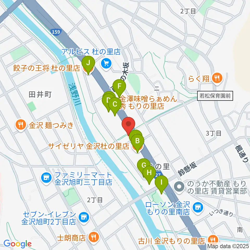 シャコンヌ金沢店周辺のファミレス・ファーストフード一覧地図