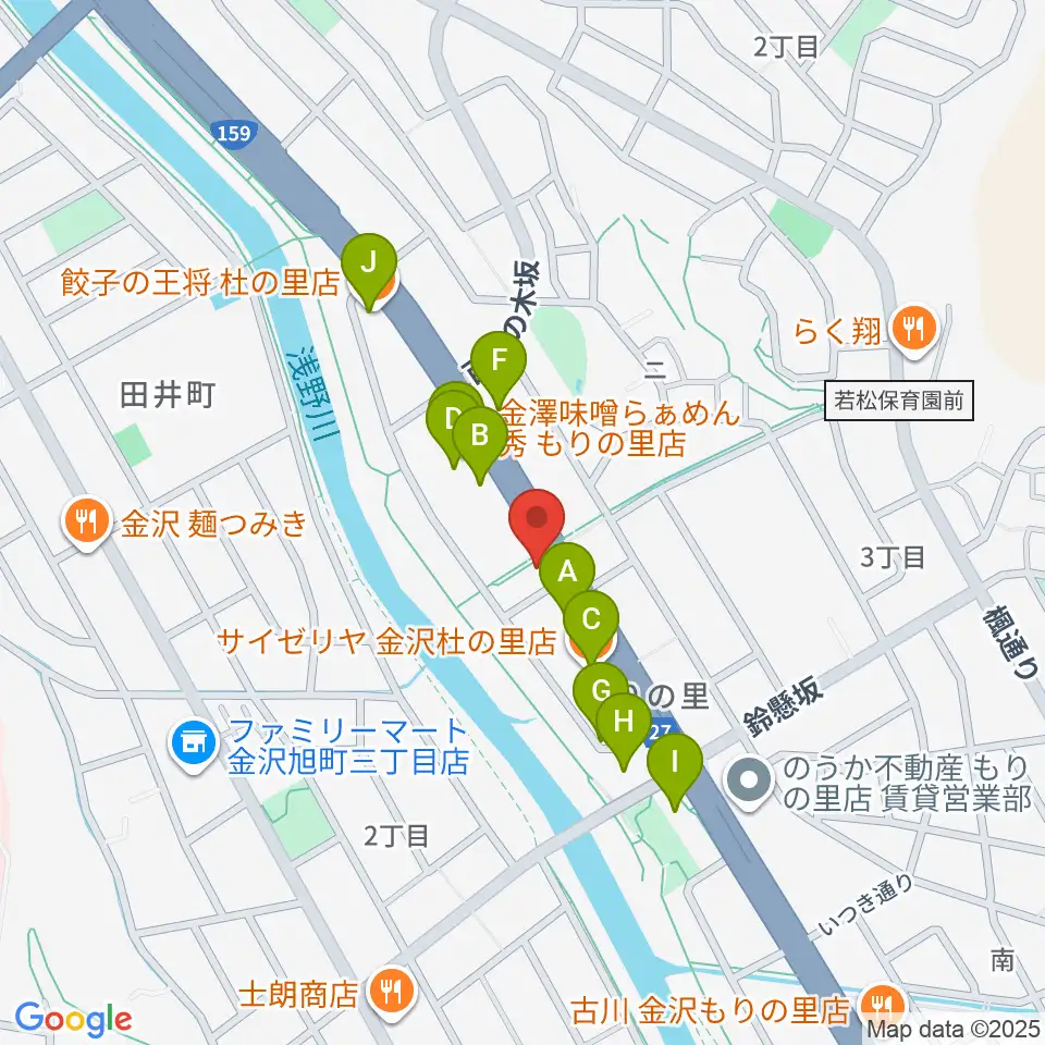 シャコンヌ金沢店周辺のファミレス・ファーストフード一覧地図