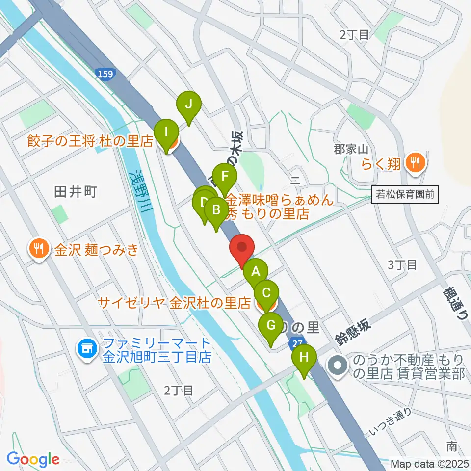 シャコンヌ金沢店周辺のファミレス・ファーストフード一覧地図