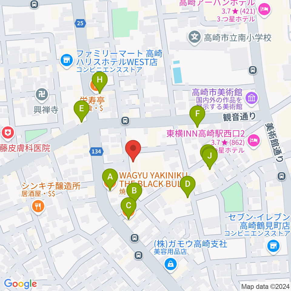 ダストボウル高崎店周辺のファミレス・ファーストフード一覧地図