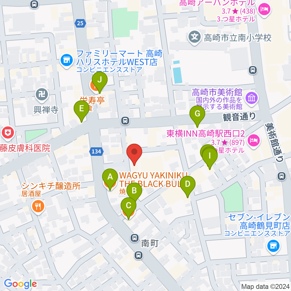 ダストボウル高崎店周辺のファミレス・ファーストフード一覧地図