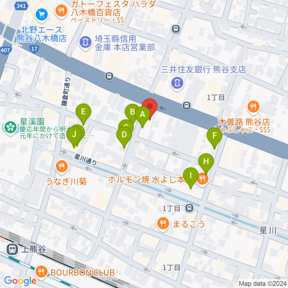 タニタ楽器 熊谷本店周辺のファミレス・ファーストフード一覧地図