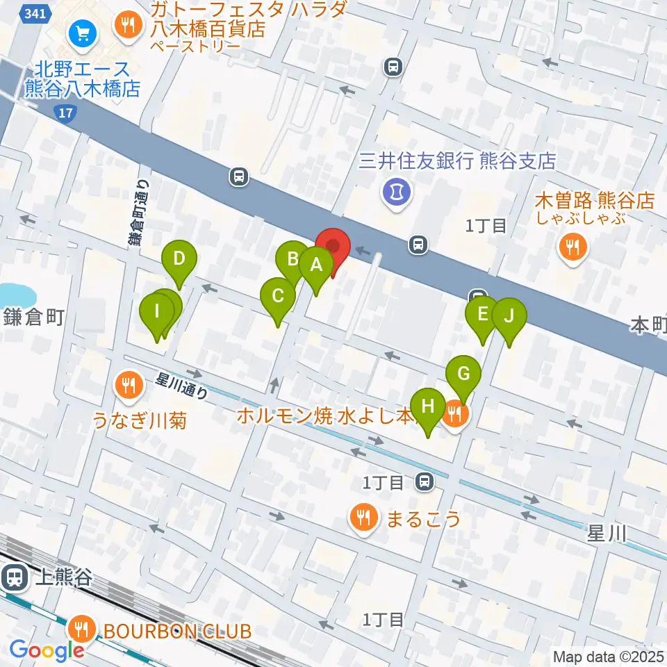 タニタ楽器 熊谷本店周辺のファミレス・ファーストフード一覧地図
